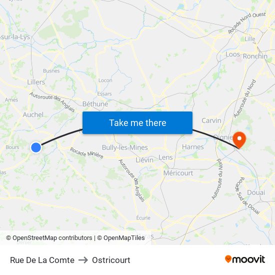 Rue De La Comte to Ostricourt map