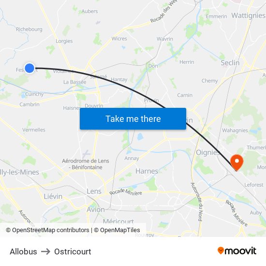 Allobus to Ostricourt map