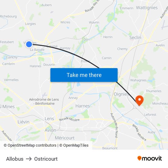 Allobus to Ostricourt map