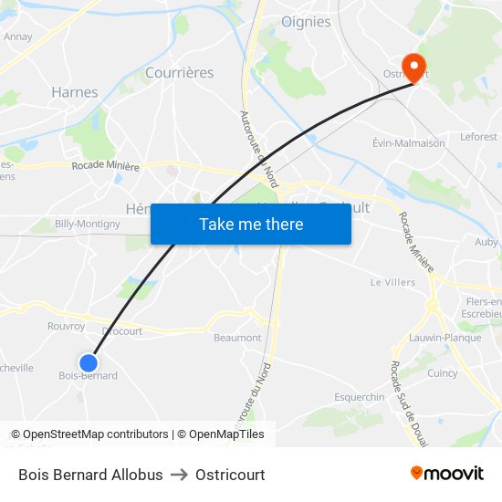 Bois Bernard Allobus to Ostricourt map