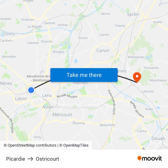 Picardie to Ostricourt map