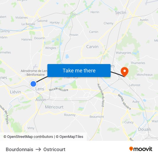 Bourdonnais to Ostricourt map