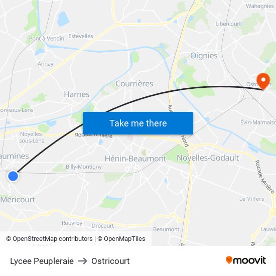 Lycee Peupleraie to Ostricourt map