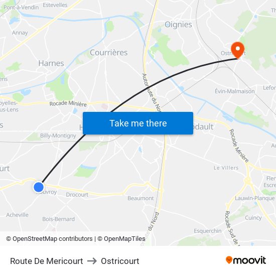 Route De Mericourt to Ostricourt map