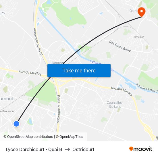 Lycee Darchicourt - Quai B to Ostricourt map