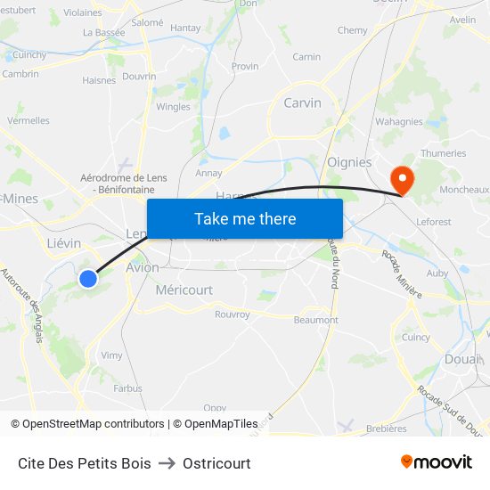 Cite Des Petits Bois to Ostricourt map