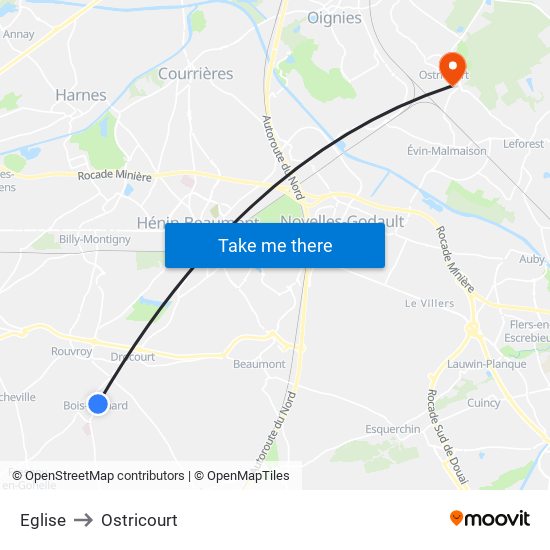 Eglise to Ostricourt map