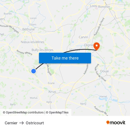 Cernier to Ostricourt map