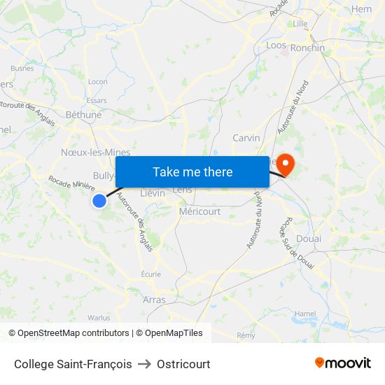 College Saint-François to Ostricourt map