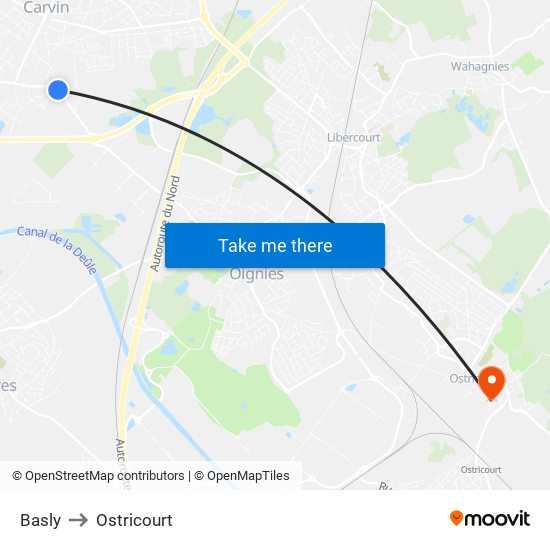 Basly to Ostricourt map