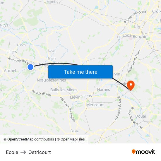 Ecole to Ostricourt map