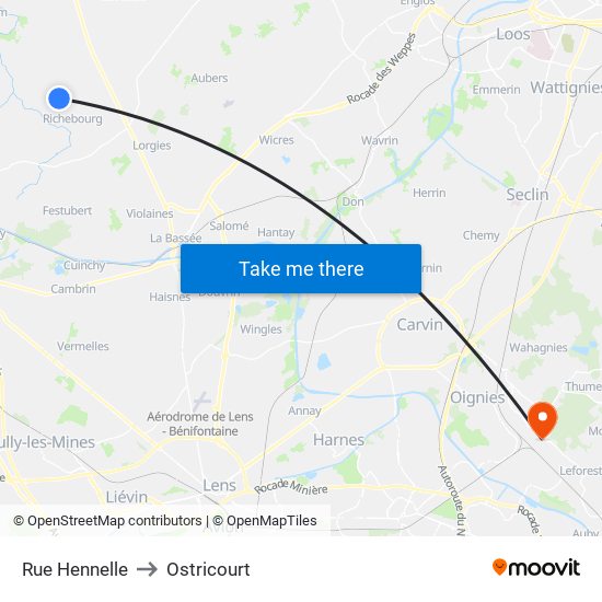 Rue Hennelle to Ostricourt map