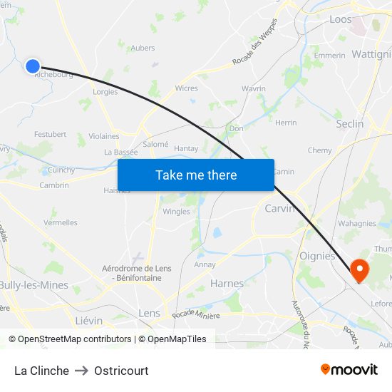 La Clinche to Ostricourt map