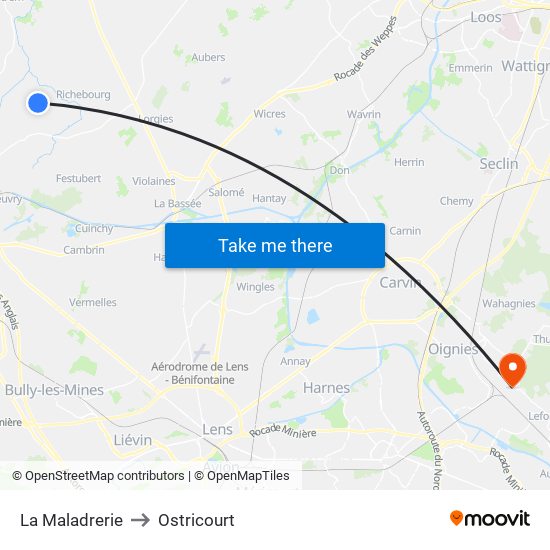 La Maladrerie to Ostricourt map