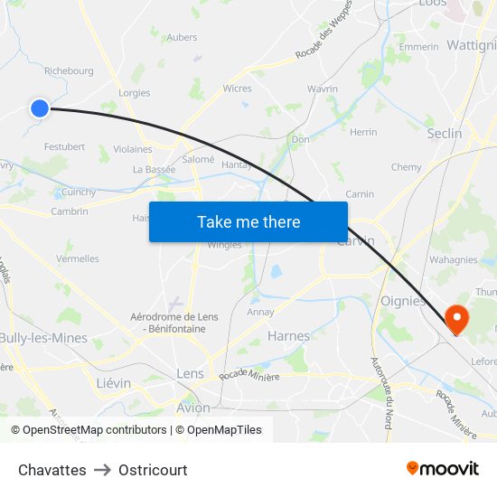 Chavattes to Ostricourt map