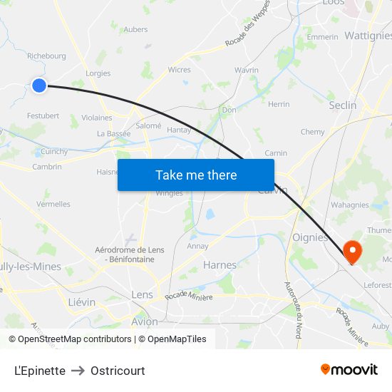 L'Epinette to Ostricourt map