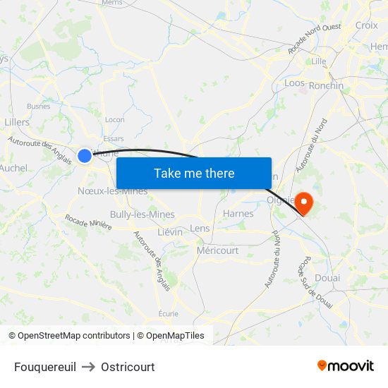 Fouquereuil to Ostricourt map