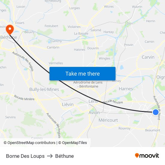 Borne Des Loups to Béthune map
