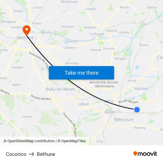 Cocorico to Béthune map