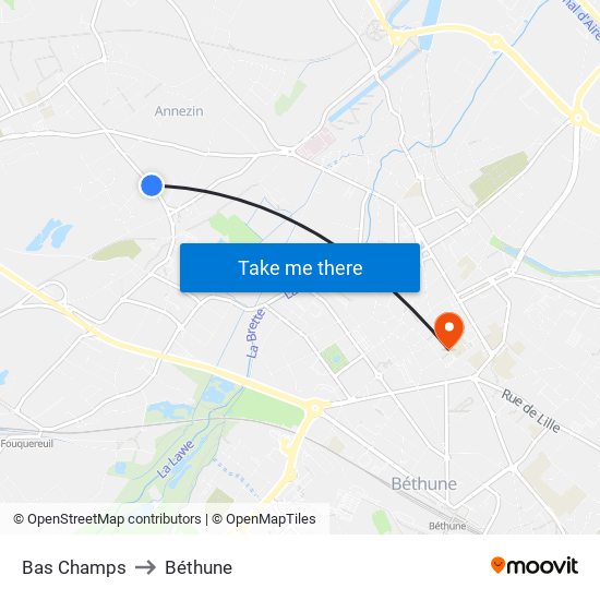 Bas Champs to Béthune map