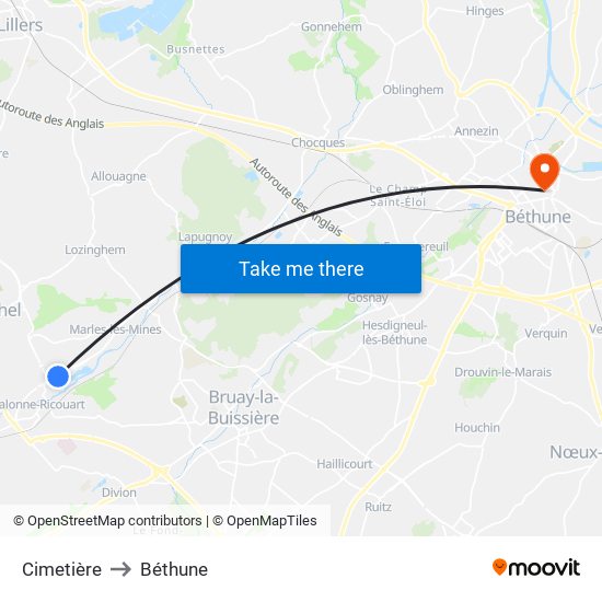 Cimetière to Béthune map