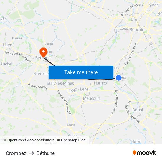 Crombez to Béthune map