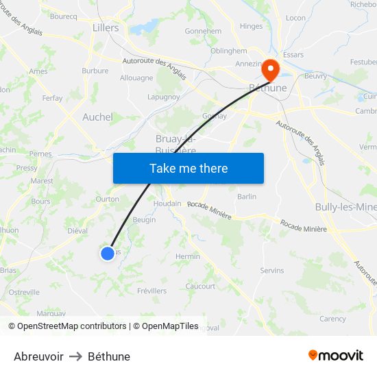 Abreuvoir to Béthune map