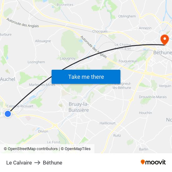 Le Calvaire to Béthune map