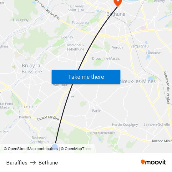 Baraffles to Béthune map