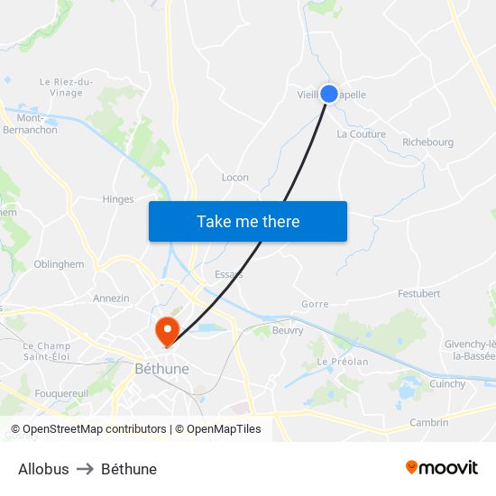 Allobus to Béthune map