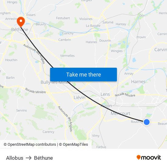 Allobus to Béthune map