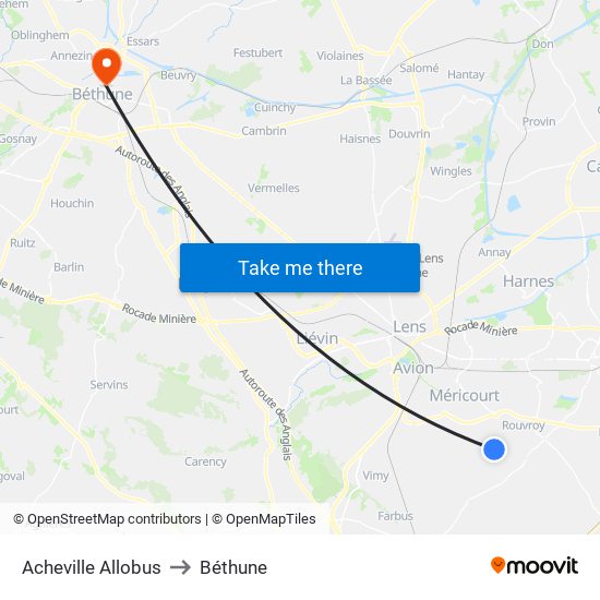 Acheville Allobus to Béthune map