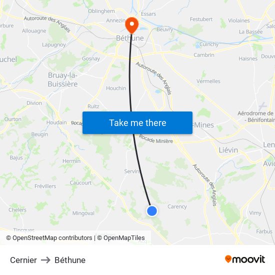 Cernier to Béthune map