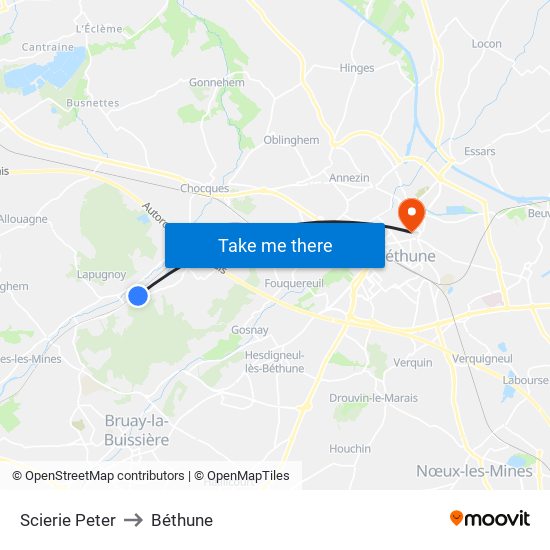 Scierie Peter to Béthune map