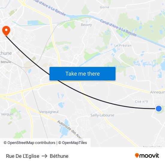 Rue De L'Eglise to Béthune map