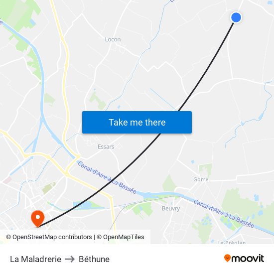 La Maladrerie to Béthune map