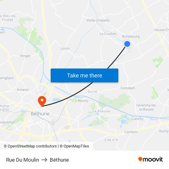 Rue Du Moulin to Béthune map