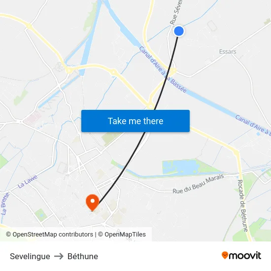 Sevelingue to Béthune map