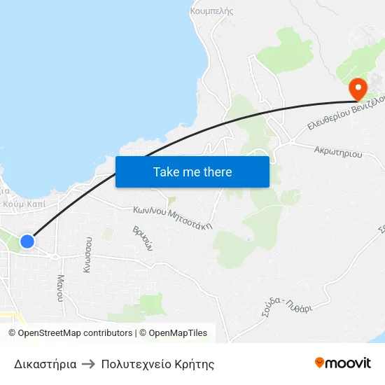 Δικαστήρια to Πολυτεχνείο Κρήτης map