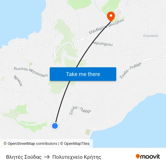 Βλητές Σούδας to Πολυτεχνείο Κρήτης map