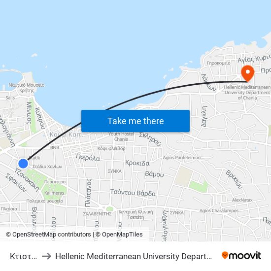 Κτιστακη to Hellenic Mediterranean University Department Of Chania map