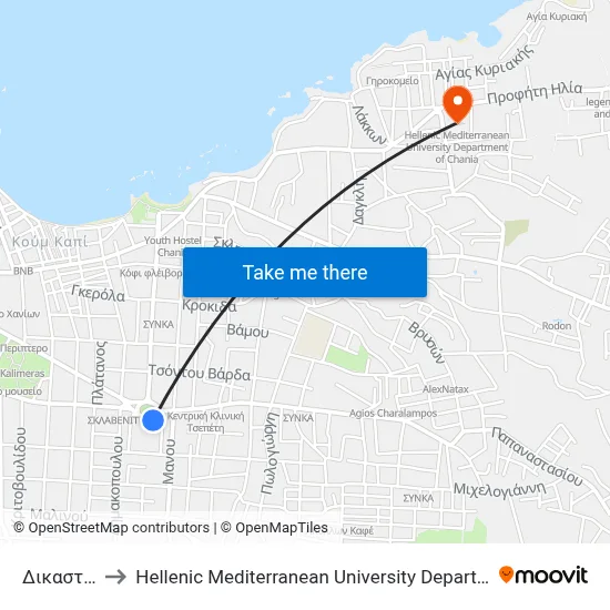 Courts to Hellenic Mediterranean University Department of Chania map