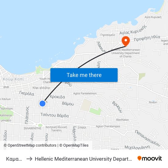 Καμαρακι to Hellenic Mediterranean University Department Of Chania map