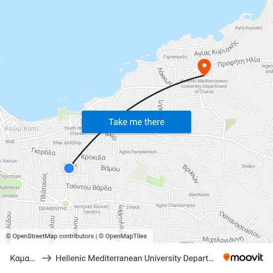 Kamaraki to Hellenic Mediterranean University Department of Chania map