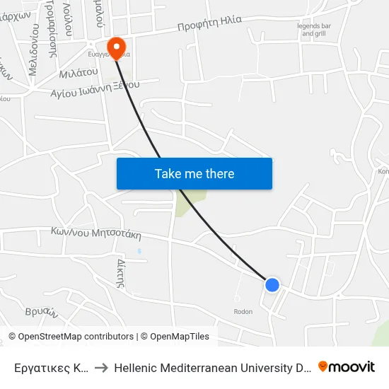 Workers Housing to Hellenic Mediterranean University Department of Chania map