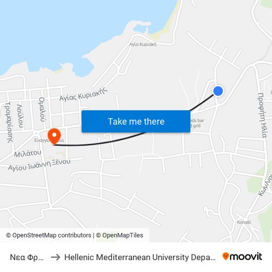 Νεα Φρουδια to Hellenic Mediterranean University Department Of Chania map