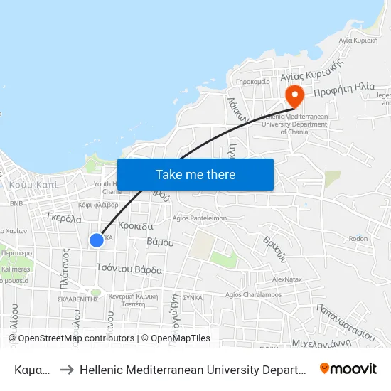Kamaraki to Hellenic Mediterranean University Department of Chania map