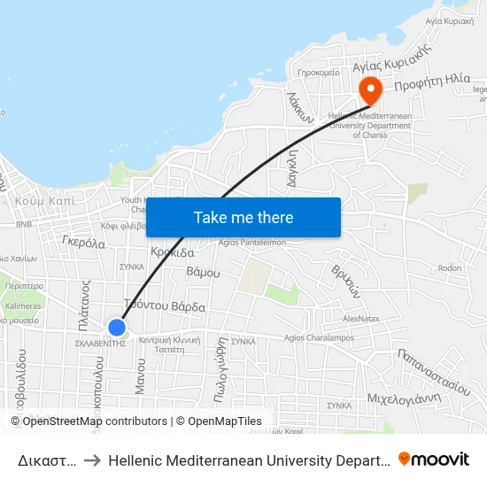 Courts to Hellenic Mediterranean University Department of Chania map