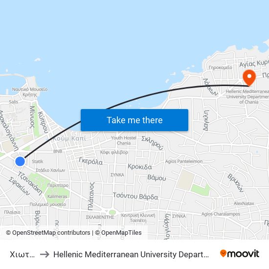Χιωτακη to Hellenic Mediterranean University Department Of Chania map