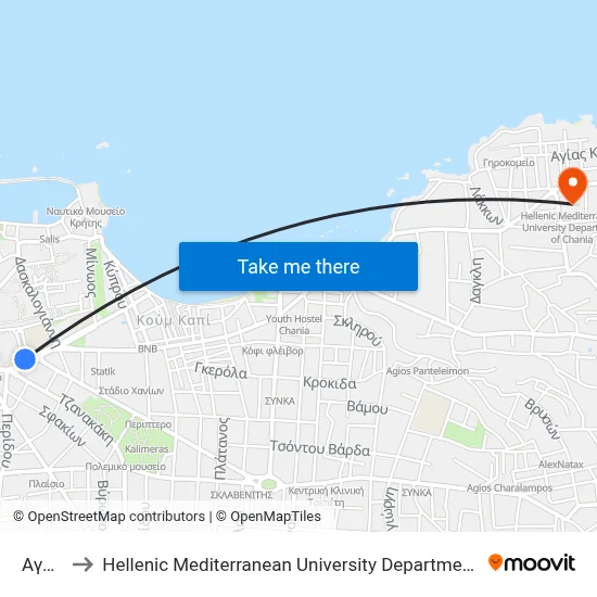 Agora to Hellenic Mediterranean University Department of Chania map